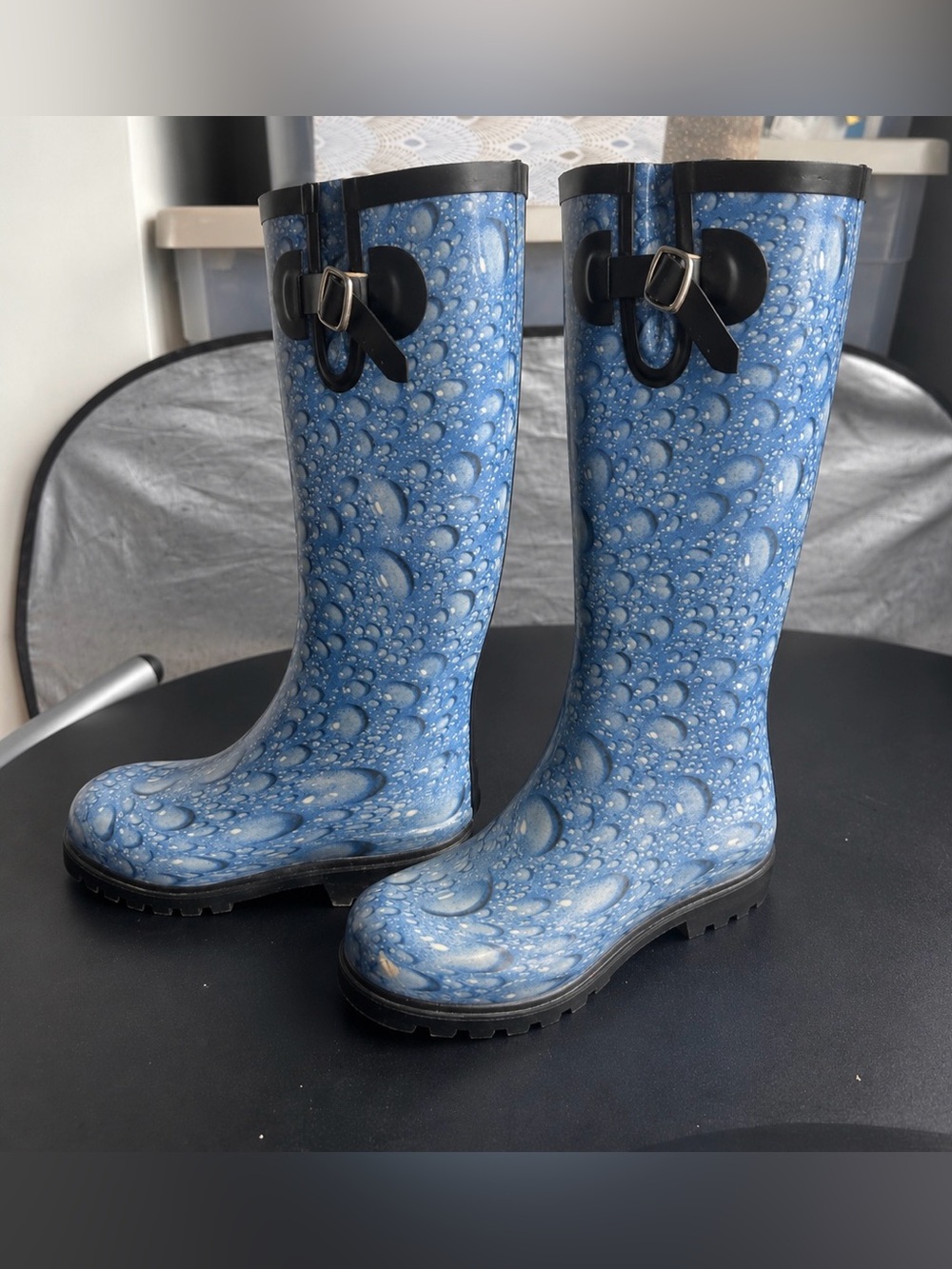 Nomad Blue Water Droplet Tall Rain Boots